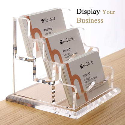 Business Card Holder for Desk 2 Tier 2 Slots, Clear Acrylic Business Card Display Stand for Women and Men, Organize 100 Cards-1 Pack (2 Slots-H)
