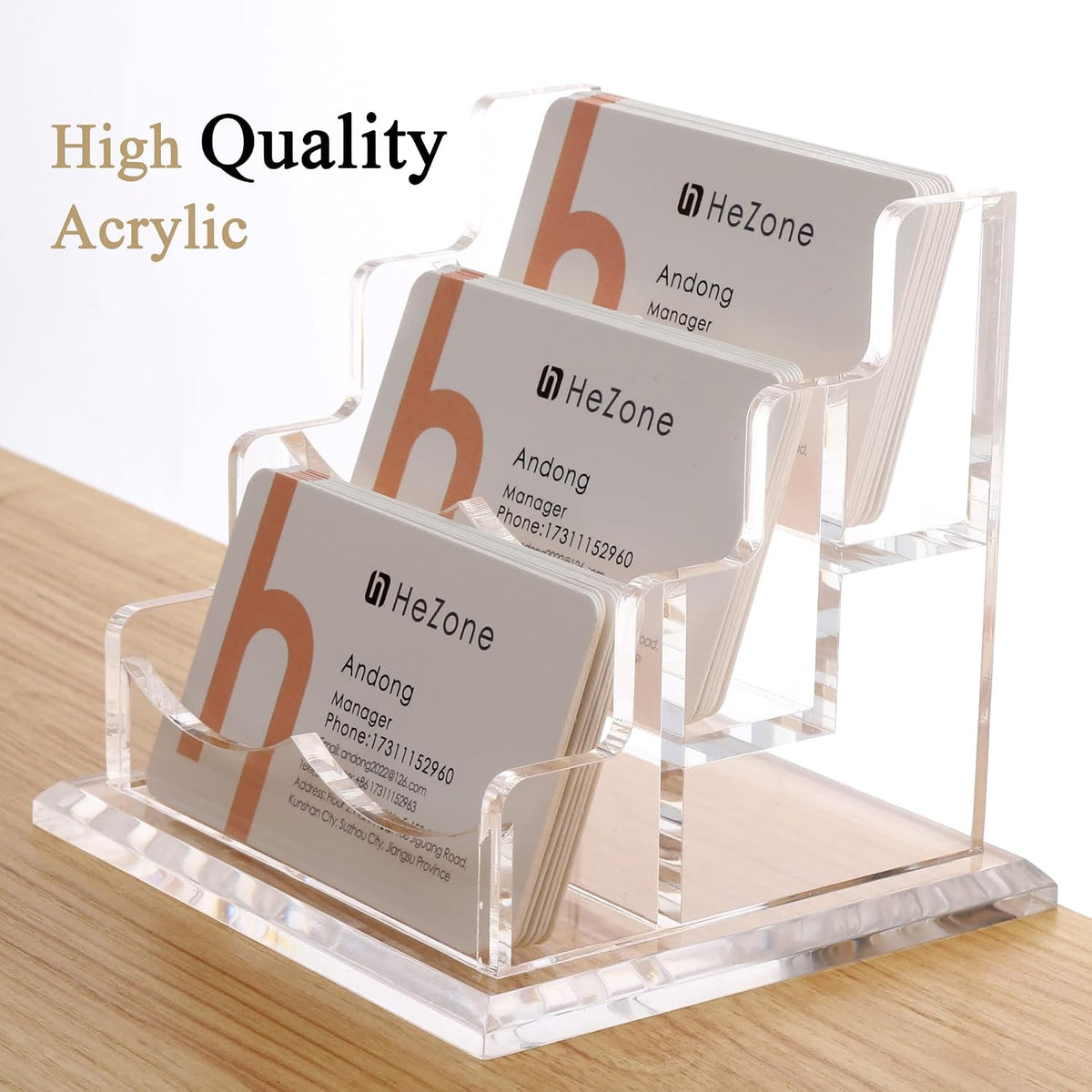 Business Card Holder for Desk 2 Tier 2 Slots, Clear Acrylic Business Card Display Stand for Women and Men, Organize 100 Cards-1 Pack (2 Slots-H)