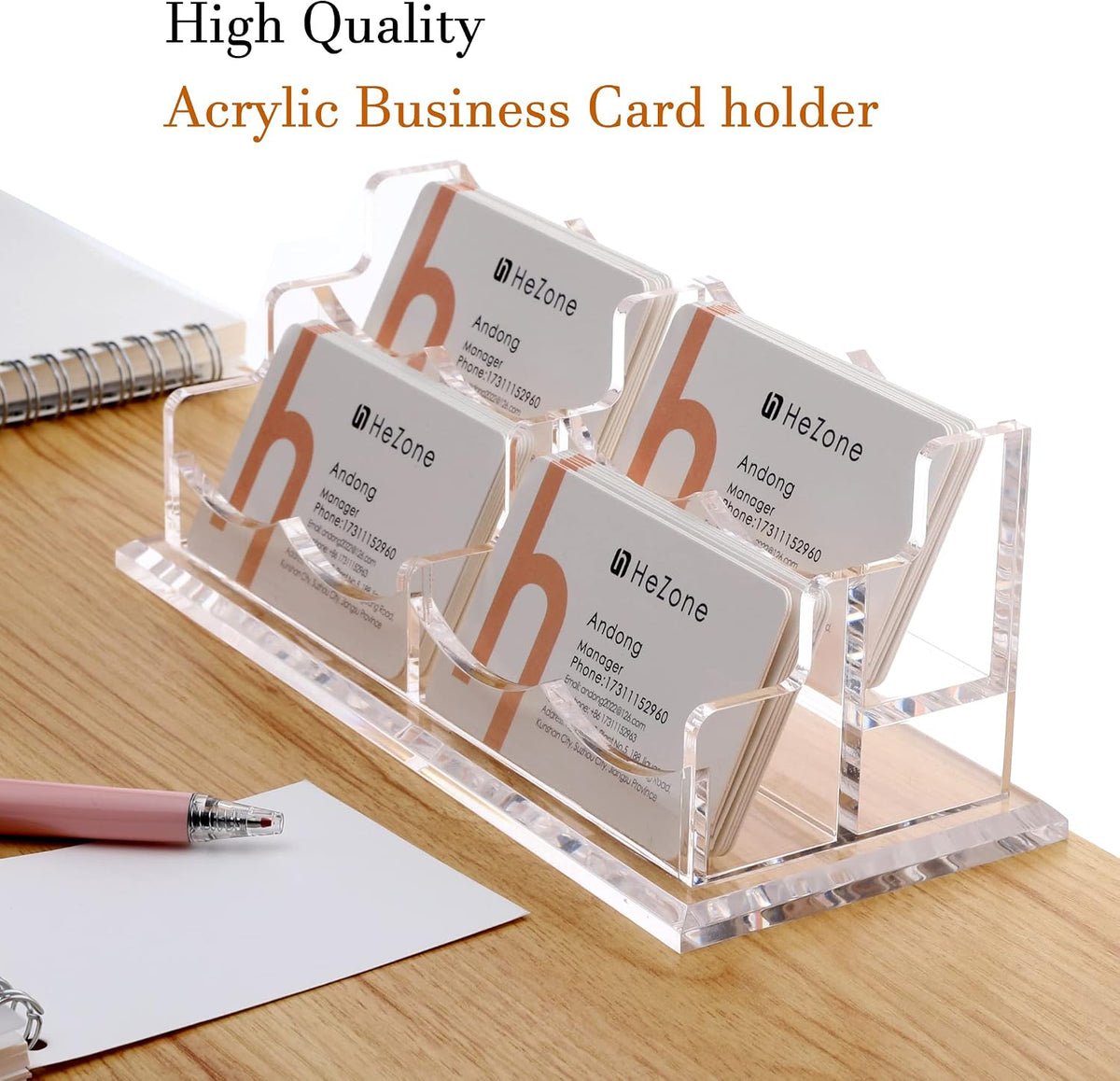 Business Card Holder for Desk 2 Tier 2 Slots, Clear Acrylic Business Card Display Stand for Women and Men, Organize 100 Cards-1 Pack (2 Slots-H)
