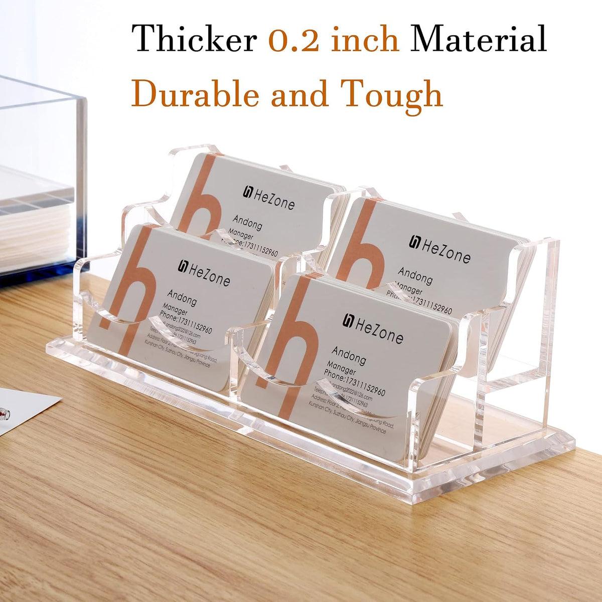 Business Card Holder for Desk 2 Tier 2 Slots, Clear Acrylic Business Card Display Stand for Women and Men, Organize 100 Cards-1 Pack (2 Slots-H)
