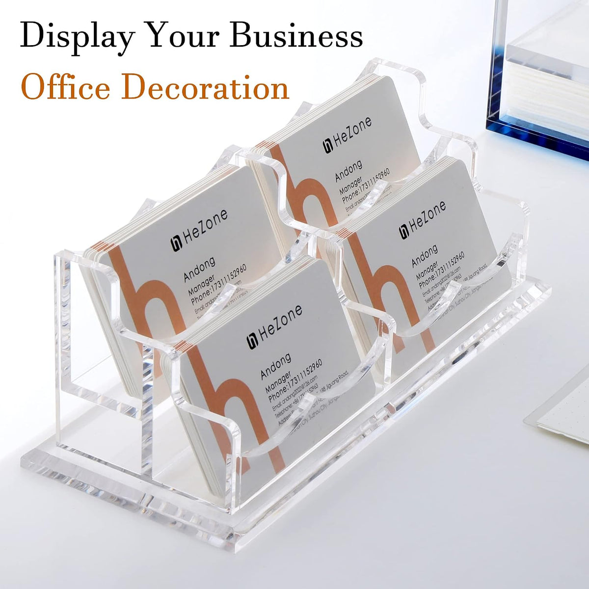 Business Card Holder for Desk 2 Tier 2 Slots, Clear Acrylic Business Card Display Stand for Women and Men, Organize 100 Cards-1 Pack (2 Slots-H)