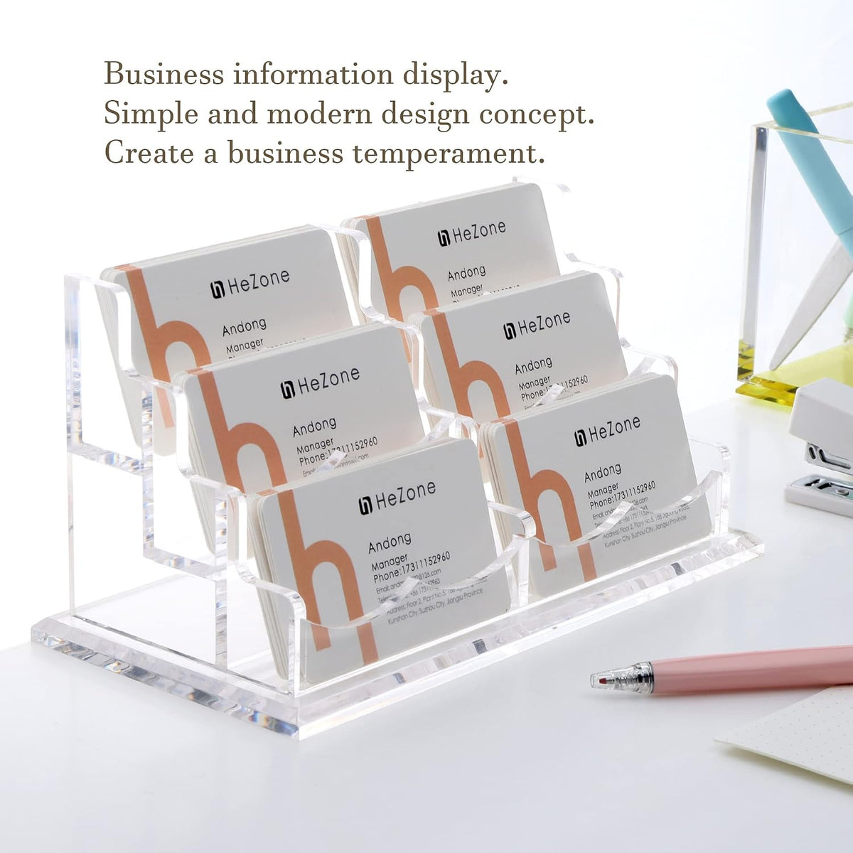 Business Card Holder for Desk 2 Tier 2 Slots, Clear Acrylic Business Card Display Stand for Women and Men, Organize 100 Cards-1 Pack (2 Slots-H)