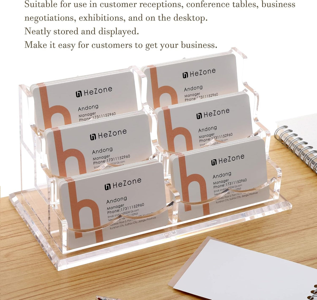 Business Card Holder for Desk 2 Tier 2 Slots, Clear Acrylic Business Card Display Stand for Women and Men, Organize 100 Cards-1 Pack (2 Slots-H)