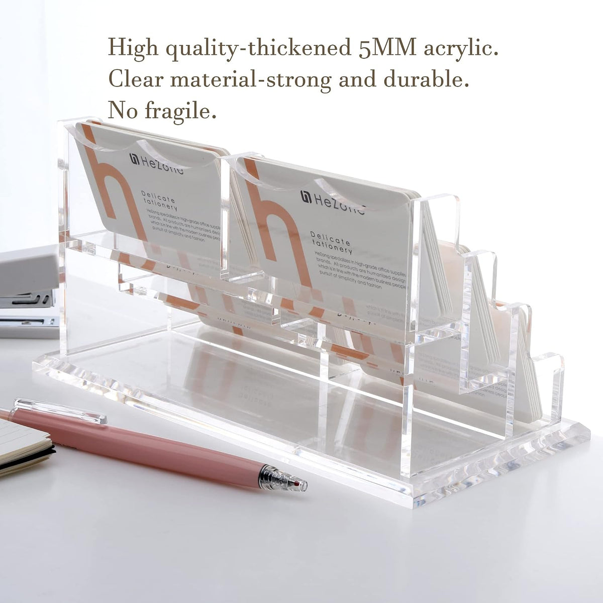 Business Card Holder for Desk 2 Tier 2 Slots, Clear Acrylic Business Card Display Stand for Women and Men, Organize 100 Cards-1 Pack (2 Slots-H)