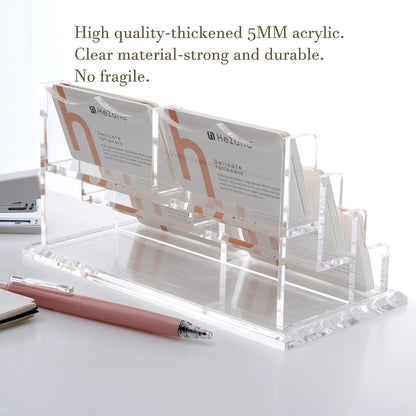 Business Card Holder for Desk 2 Tier 2 Slots, Clear Acrylic Business Card Display Stand for Women and Men, Organize 100 Cards-1 Pack (2 Slots-H)