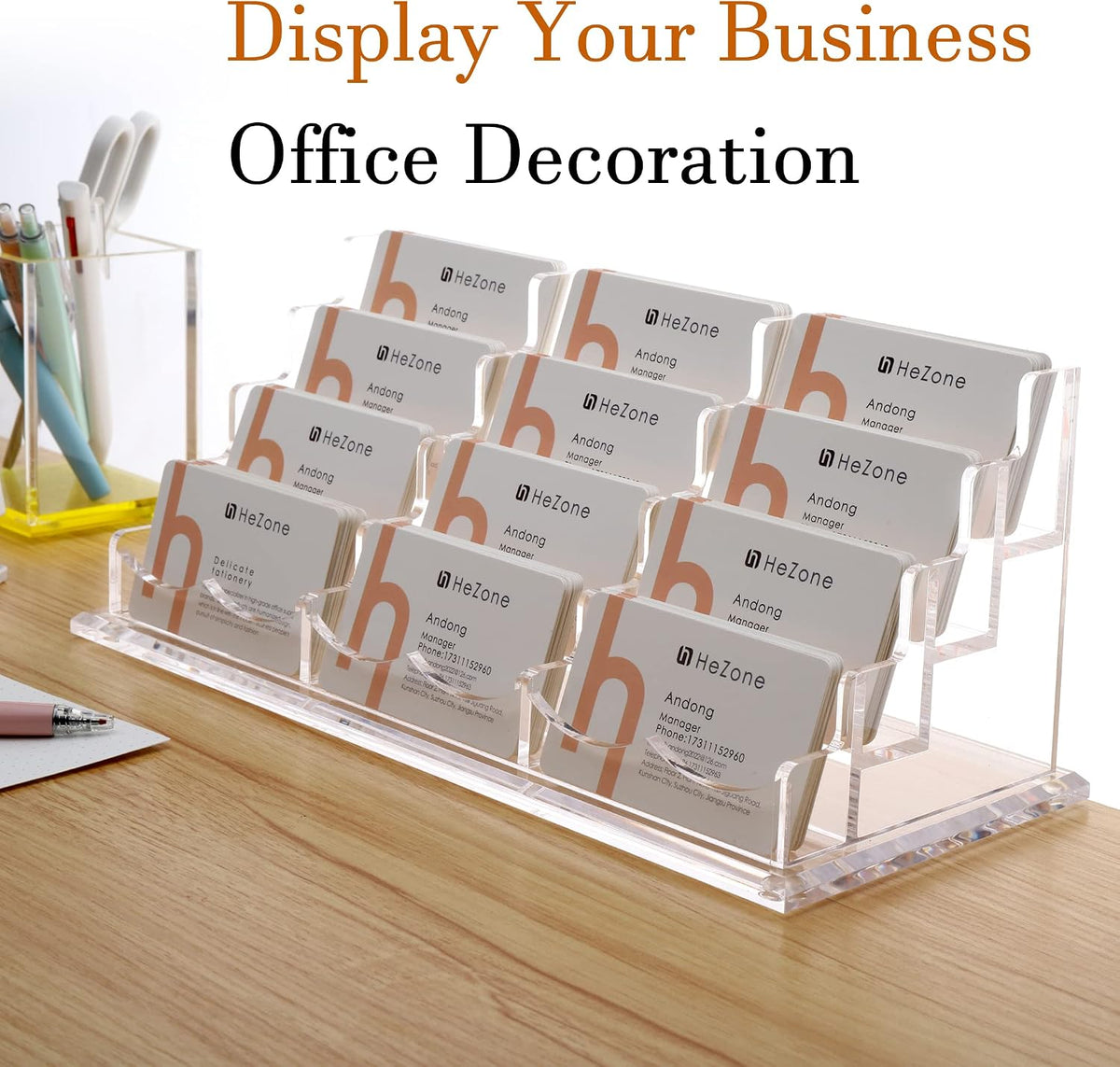 Business Card Holder for Desk 2 Tier 2 Slots, Clear Acrylic Business Card Display Stand for Women and Men, Organize 100 Cards-1 Pack (2 Slots-H)
