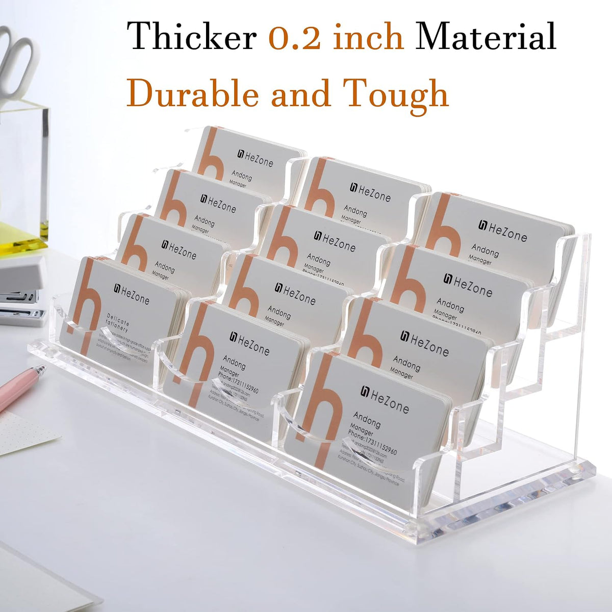 Business Card Holder for Desk 2 Tier 2 Slots, Clear Acrylic Business Card Display Stand for Women and Men, Organize 100 Cards-1 Pack (2 Slots-H)