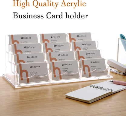 Business Card Holder for Desk 2 Tier 2 Slots, Clear Acrylic Business Card Display Stand for Women and Men, Organize 100 Cards-1 Pack (2 Slots-H)
