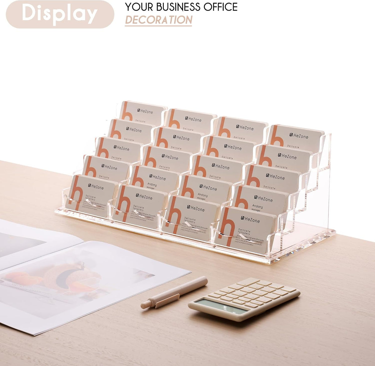 Business Card Holder for Desk 2 Tier 2 Slots, Clear Acrylic Business Card Display Stand for Women and Men, Organize 100 Cards-1 Pack (2 Slots-H)