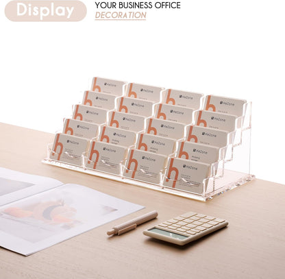Business Card Holder for Desk 2 Tier 2 Slots, Clear Acrylic Business Card Display Stand for Women and Men, Organize 100 Cards-1 Pack (2 Slots-H)