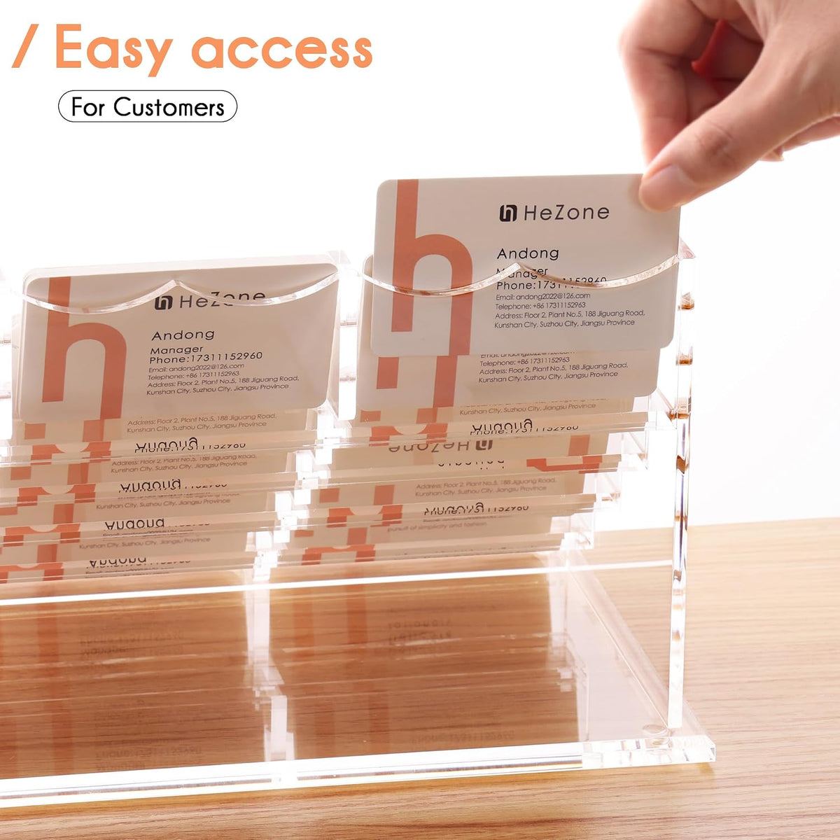 Business Card Holder for Desk 2 Tier 2 Slots, Clear Acrylic Business Card Display Stand for Women and Men, Organize 100 Cards-1 Pack (2 Slots-H)