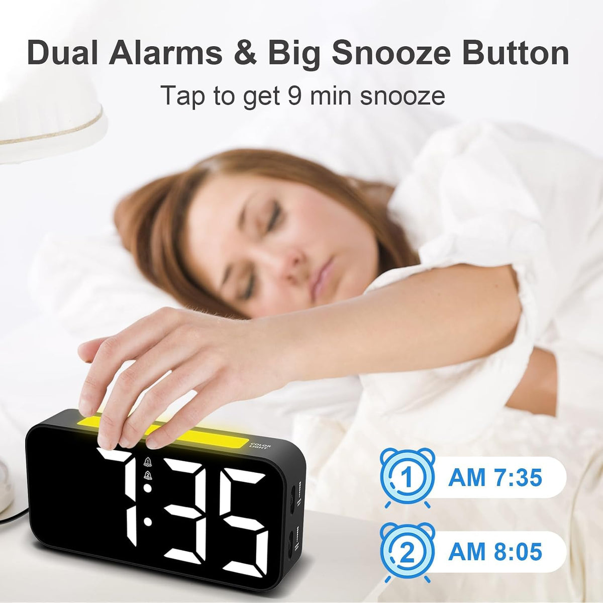 Loud Alarm Clocks for Bedrooms Heavy Sleepers, Digital Bedside Clock