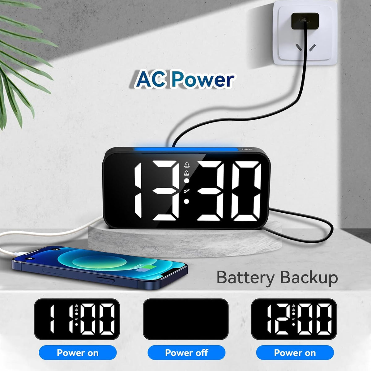 Loud Alarm Clocks for Bedrooms Heavy Sleepers, Digital Bedside Clock