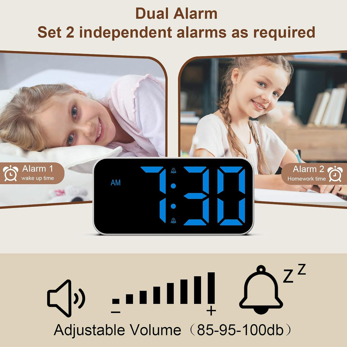 Loud Alarm Clocks for Bedrooms Heavy Sleepers, Digital Bedside Clock