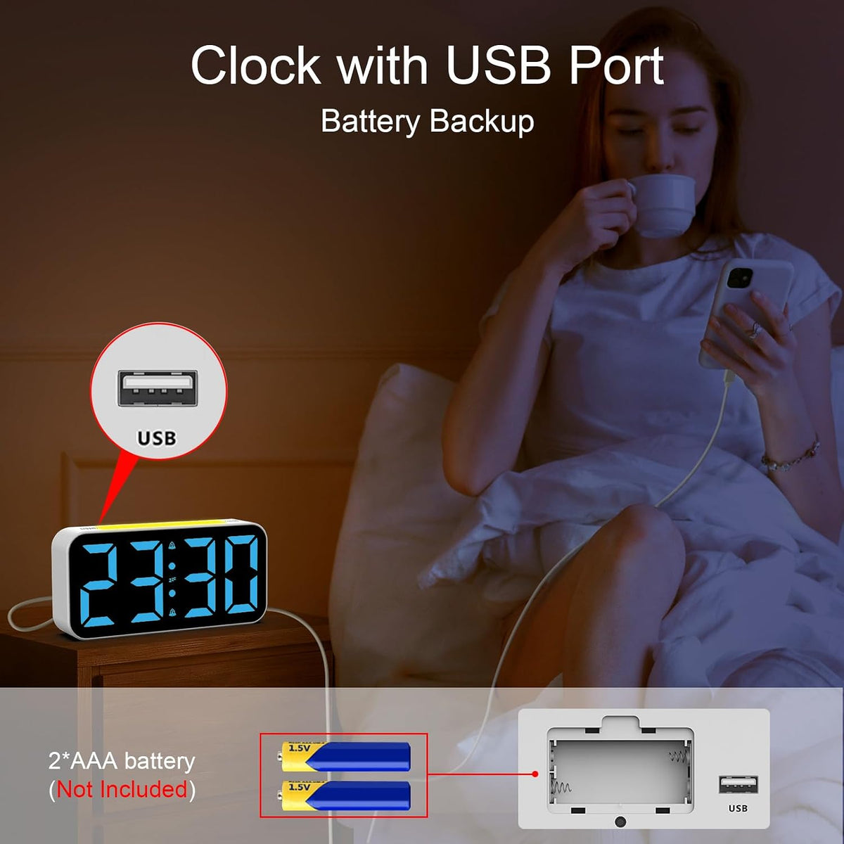 Loud Alarm Clocks for Bedrooms Heavy Sleepers, Digital Bedside Clock