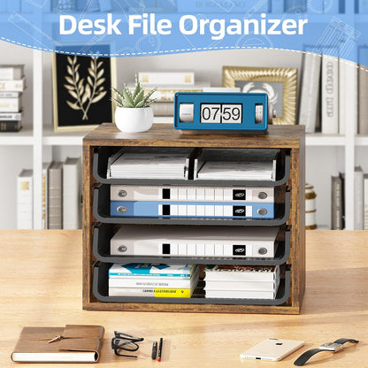 4-Tier Desk File Organizer, Paper Organizer, Rustic Brown