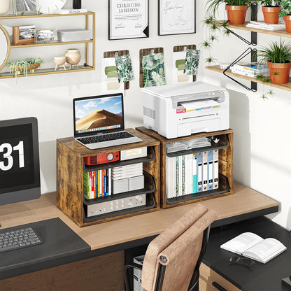 4-Tier Desk File Organizer, Paper Organizer, Rustic Brown