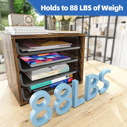 4-Tier Desk File Organizer, Paper Organizer, Rustic Brown