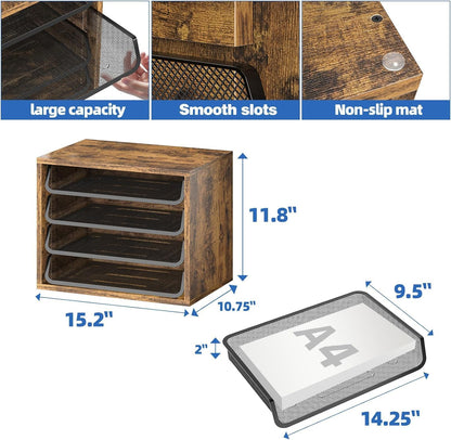 4-Tier Desk File Organizer, Paper Organizer, Rustic Brown