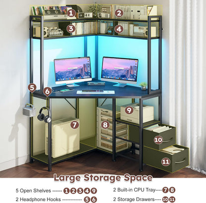 63"Triangular Corner Desk with Hutch,Ample Storage for Small Room