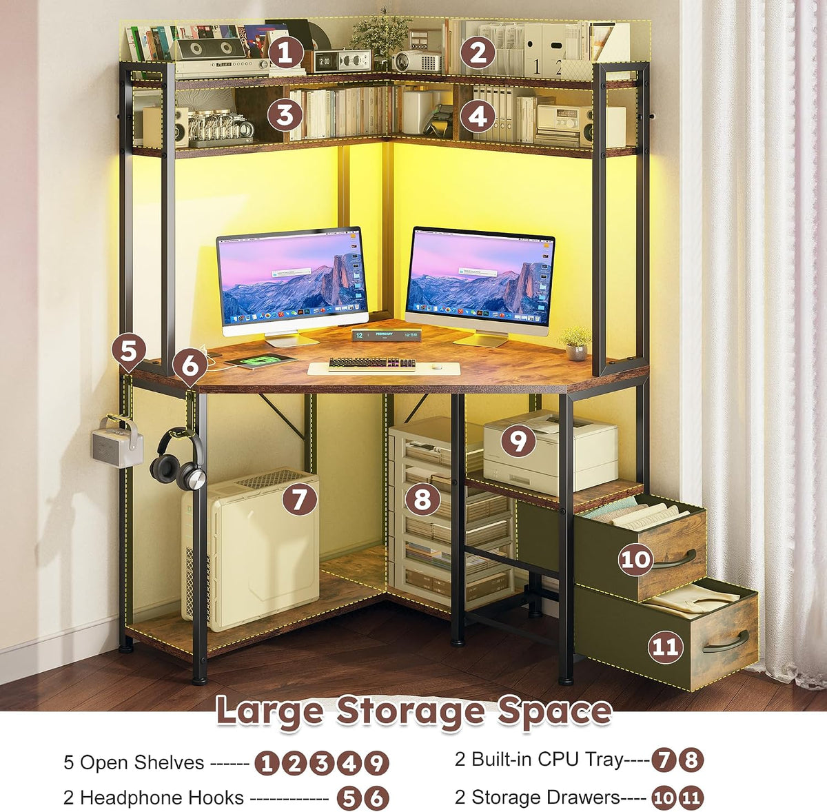 63"Triangular Corner Desk with Hutch,Ample Storage for Small Room