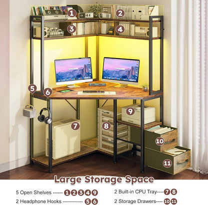 63"Triangular Corner Desk with Hutch,Ample Storage for Small Room
