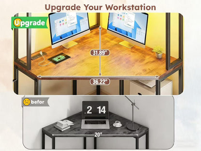 63"Triangular Corner Desk with Hutch,Ample Storage for Small Room