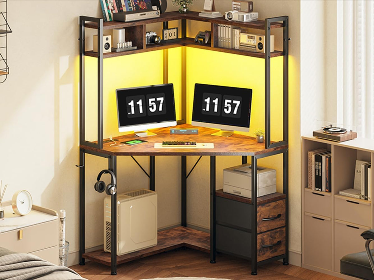 63"Triangular Corner Desk with Hutch,Ample Storage for Small Room