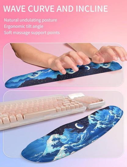 2in1 Combination, Wave Keyboard Wrist Rest and Ergonomic Curvature Mouse Pad Wrist Support for Relieve Wrist Pain, Filled with Soft Cushion Memory Foam, Black