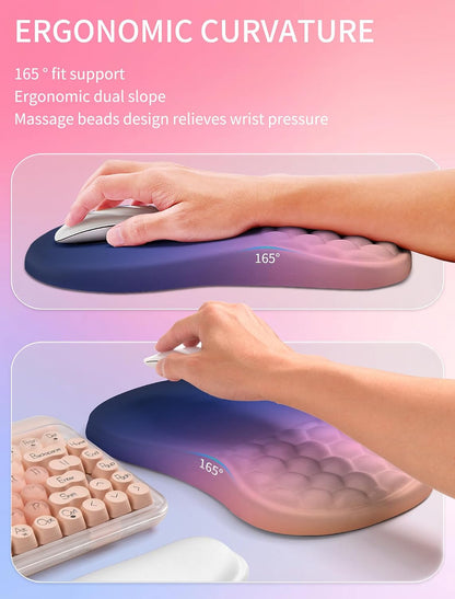 2in1 Combination, Wave Keyboard Wrist Rest and Ergonomic Curvature Mouse Pad Wrist Support for Relieve Wrist Pain, Filled with Soft Cushion Memory Foam, Black
