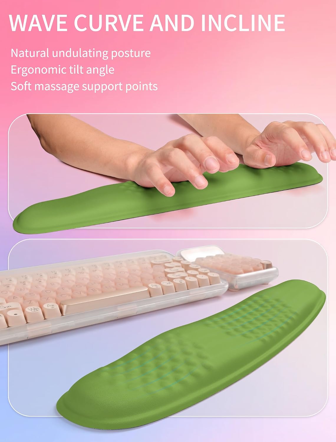 2in1 Combination, Wave Keyboard Wrist Rest and Ergonomic Curvature Mouse Pad Wrist Support for Relieve Wrist Pain, Filled with Soft Cushion Memory Foam, Black