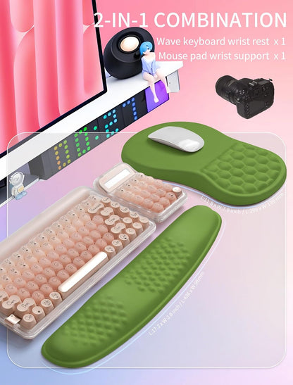 2in1 Combination, Wave Keyboard Wrist Rest and Ergonomic Curvature Mouse Pad Wrist Support for Relieve Wrist Pain, Filled with Soft Cushion Memory Foam, Black
