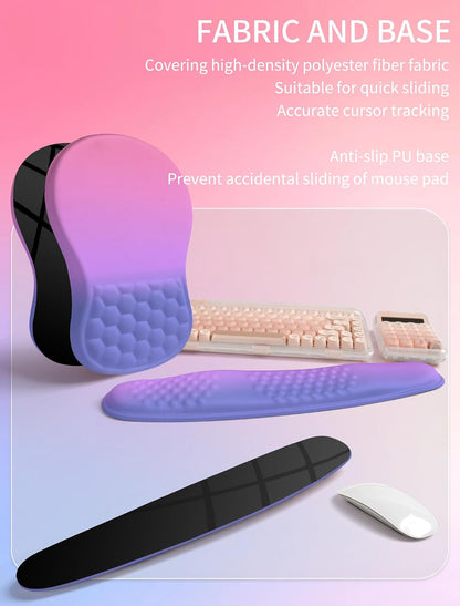 2in1 Combination, Wave Keyboard Wrist Rest and Ergonomic Curvature Mouse Pad Wrist Support for Relieve Wrist Pain, Filled with Soft Cushion Memory Foam, Black