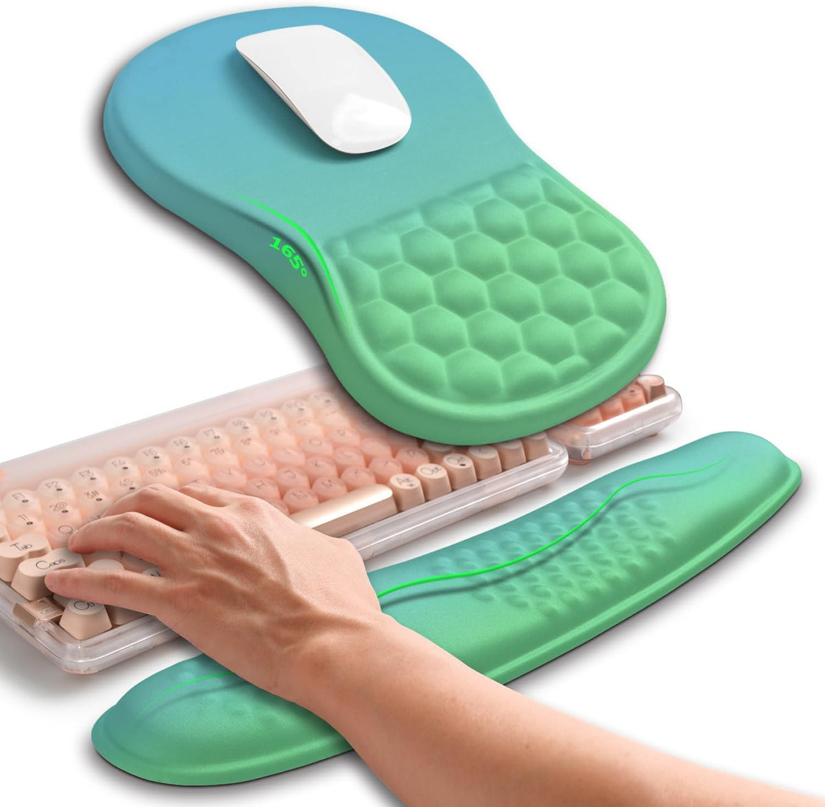 2in1 Combination, Wave Keyboard Wrist Rest and Ergonomic Curvature Mouse Pad Wrist Support for Relieve Wrist Pain, Filled with Soft Cushion Memory Foam, Black