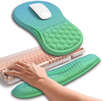 2in1 Combination, Wave Keyboard Wrist Rest and Ergonomic Curvature Mouse Pad Wrist Support for Relieve Wrist Pain, Filled with Soft Cushion Memory Foam, Black