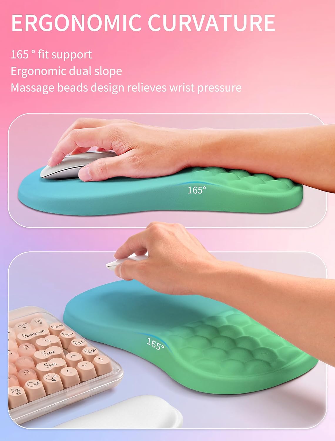 2in1 Combination, Wave Keyboard Wrist Rest and Ergonomic Curvature Mouse Pad Wrist Support for Relieve Wrist Pain, Filled with Soft Cushion Memory Foam, Black