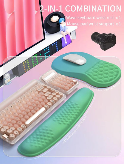 2in1 Combination, Wave Keyboard Wrist Rest and Ergonomic Curvature Mouse Pad Wrist Support for Relieve Wrist Pain, Filled with Soft Cushion Memory Foam, Black