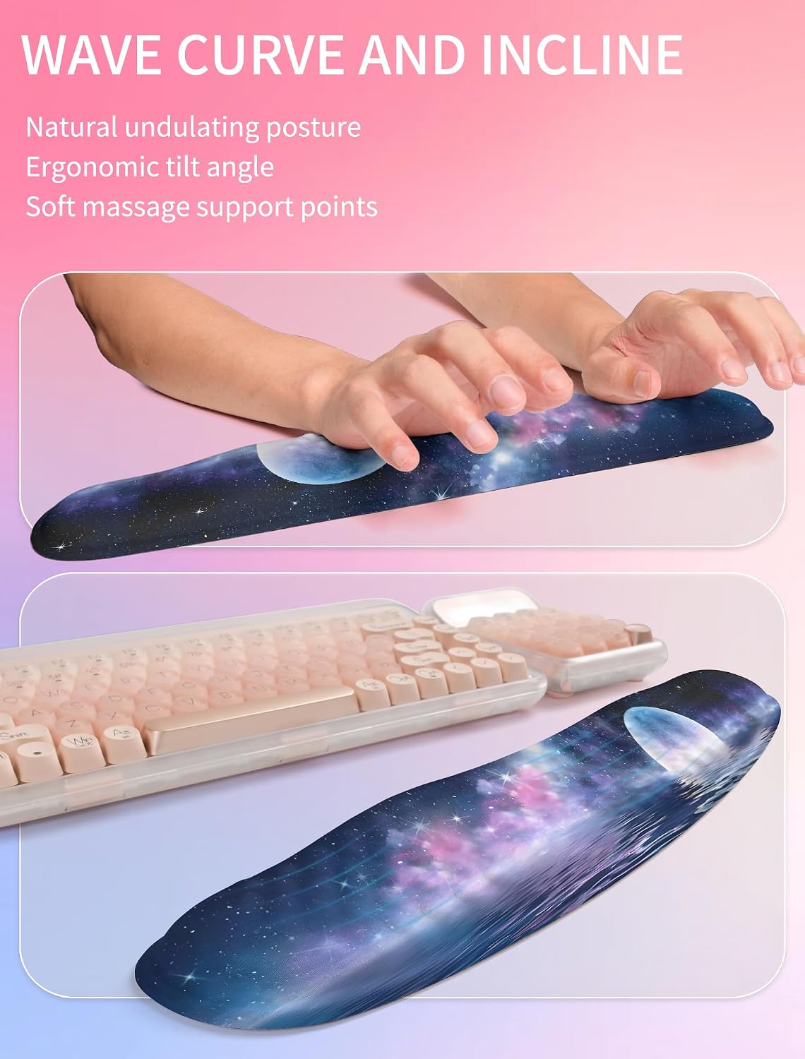 2in1 Combination, Wave Keyboard Wrist Rest and Ergonomic Curvature Mouse Pad Wrist Support for Relieve Wrist Pain, Filled with Soft Cushion Memory Foam, Black