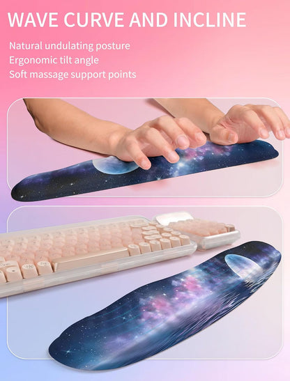 2in1 Combination, Wave Keyboard Wrist Rest and Ergonomic Curvature Mouse Pad Wrist Support for Relieve Wrist Pain, Filled with Soft Cushion Memory Foam, Black