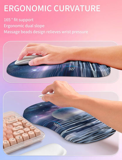 2in1 Combination, Wave Keyboard Wrist Rest and Ergonomic Curvature Mouse Pad Wrist Support for Relieve Wrist Pain, Filled with Soft Cushion Memory Foam, Black