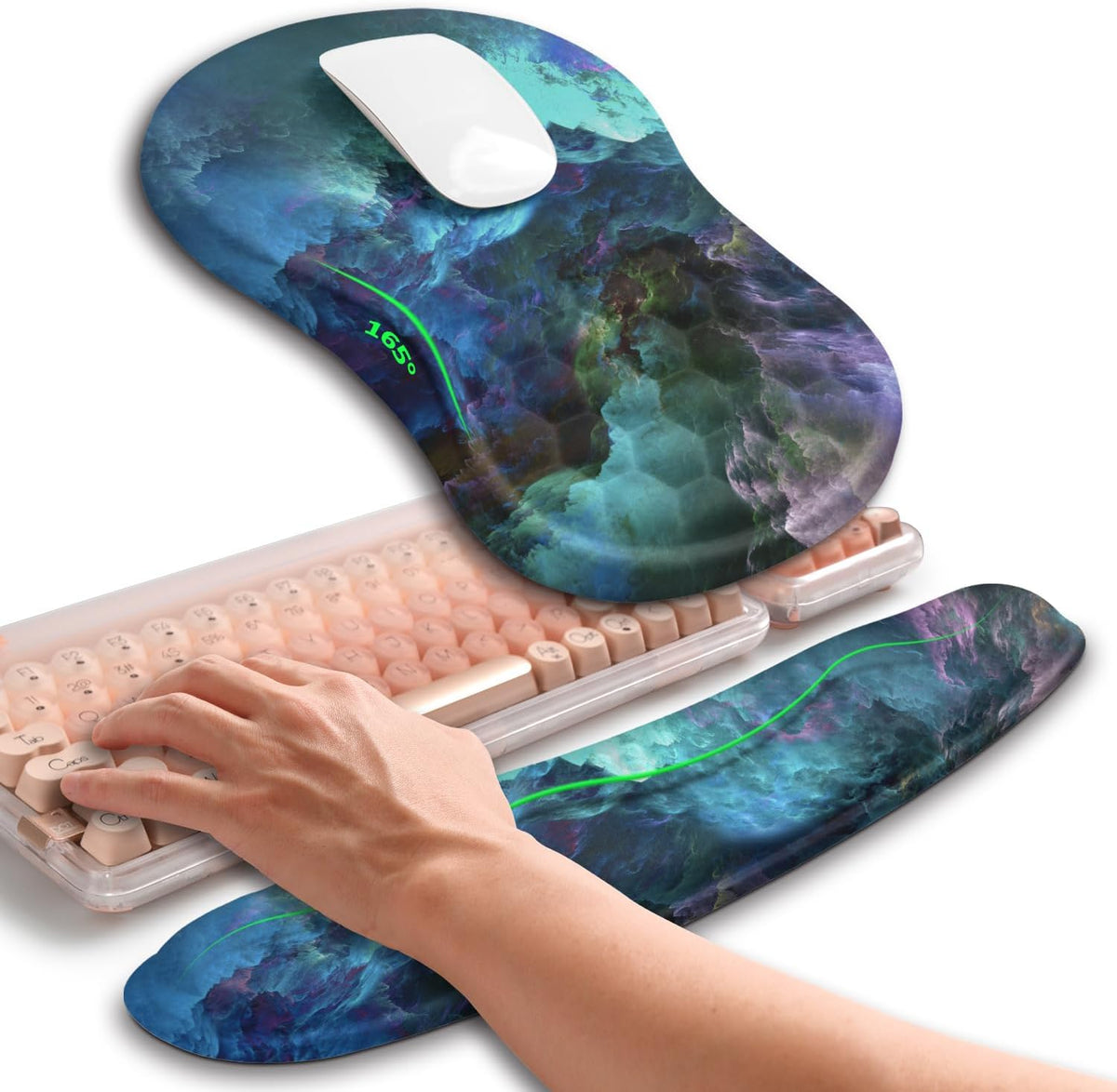 2in1 Combination, Wave Keyboard Wrist Rest and Ergonomic Curvature Mouse Pad Wrist Support for Relieve Wrist Pain, Filled with Soft Cushion Memory Foam, Black