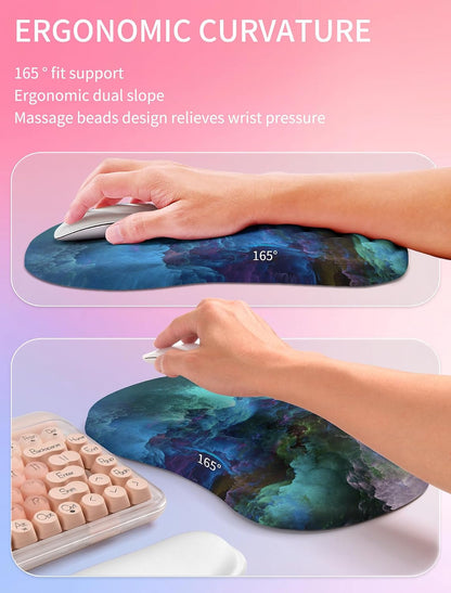 2in1 Combination, Wave Keyboard Wrist Rest and Ergonomic Curvature Mouse Pad Wrist Support for Relieve Wrist Pain, Filled with Soft Cushion Memory Foam, Black