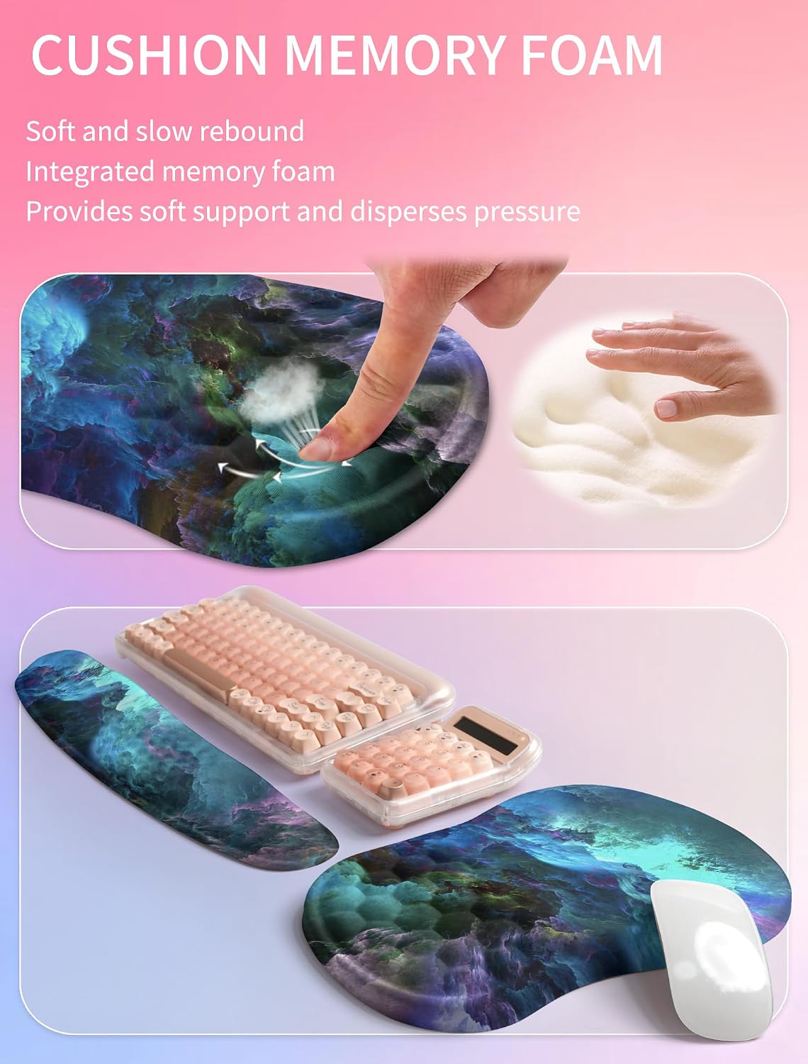 2in1 Combination, Wave Keyboard Wrist Rest and Ergonomic Curvature Mouse Pad Wrist Support for Relieve Wrist Pain, Filled with Soft Cushion Memory Foam, Black