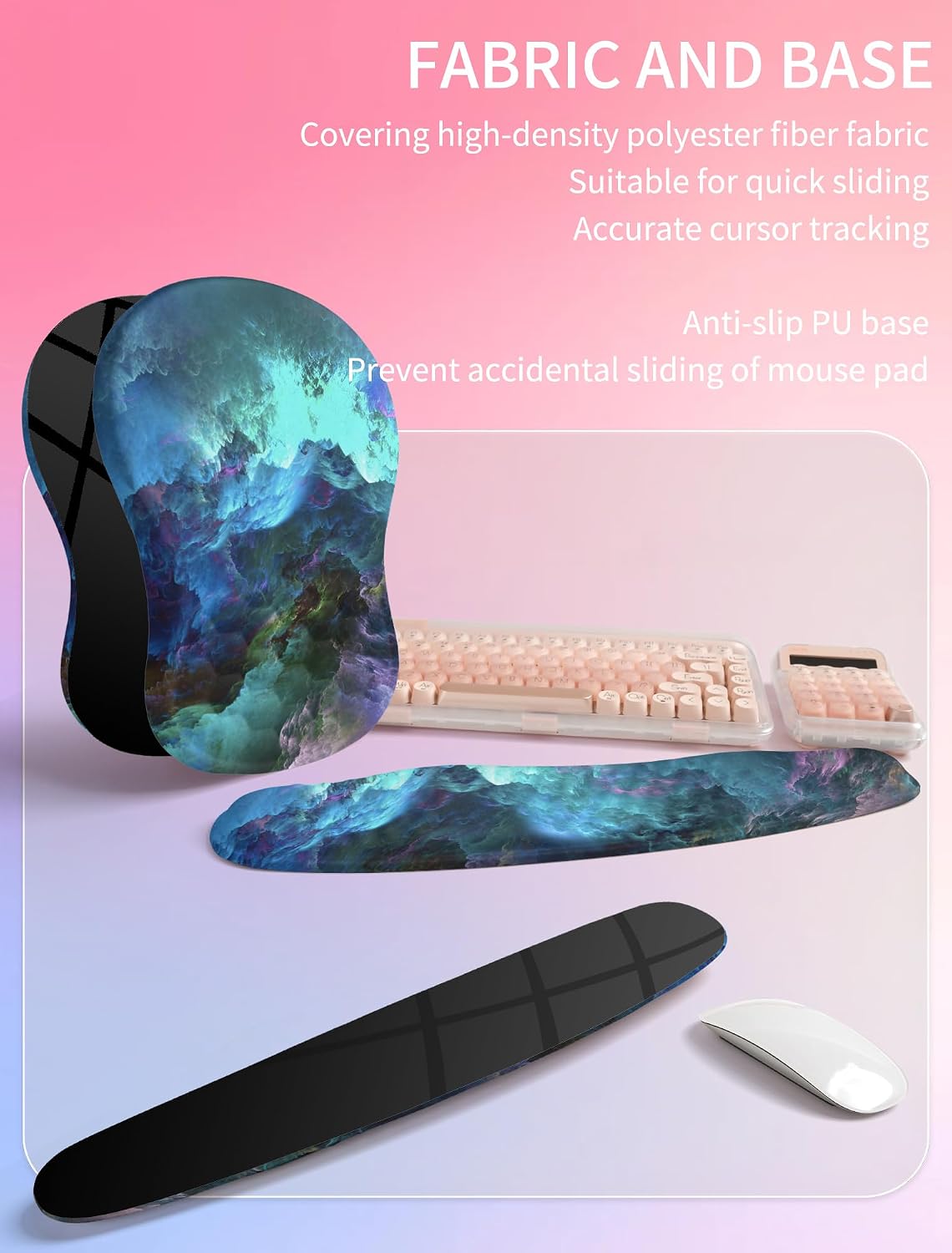 2in1 Combination, Wave Keyboard Wrist Rest and Ergonomic Curvature Mouse Pad Wrist Support for Relieve Wrist Pain, Filled with Soft Cushion Memory Foam, Black