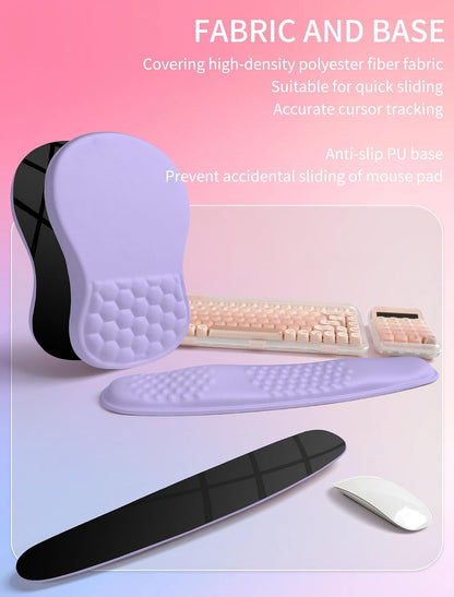 2in1 Combination, Wave Keyboard Wrist Rest and Ergonomic Curvature Mouse Pad Wrist Support for Relieve Wrist Pain, Filled with Soft Cushion Memory Foam, Black
