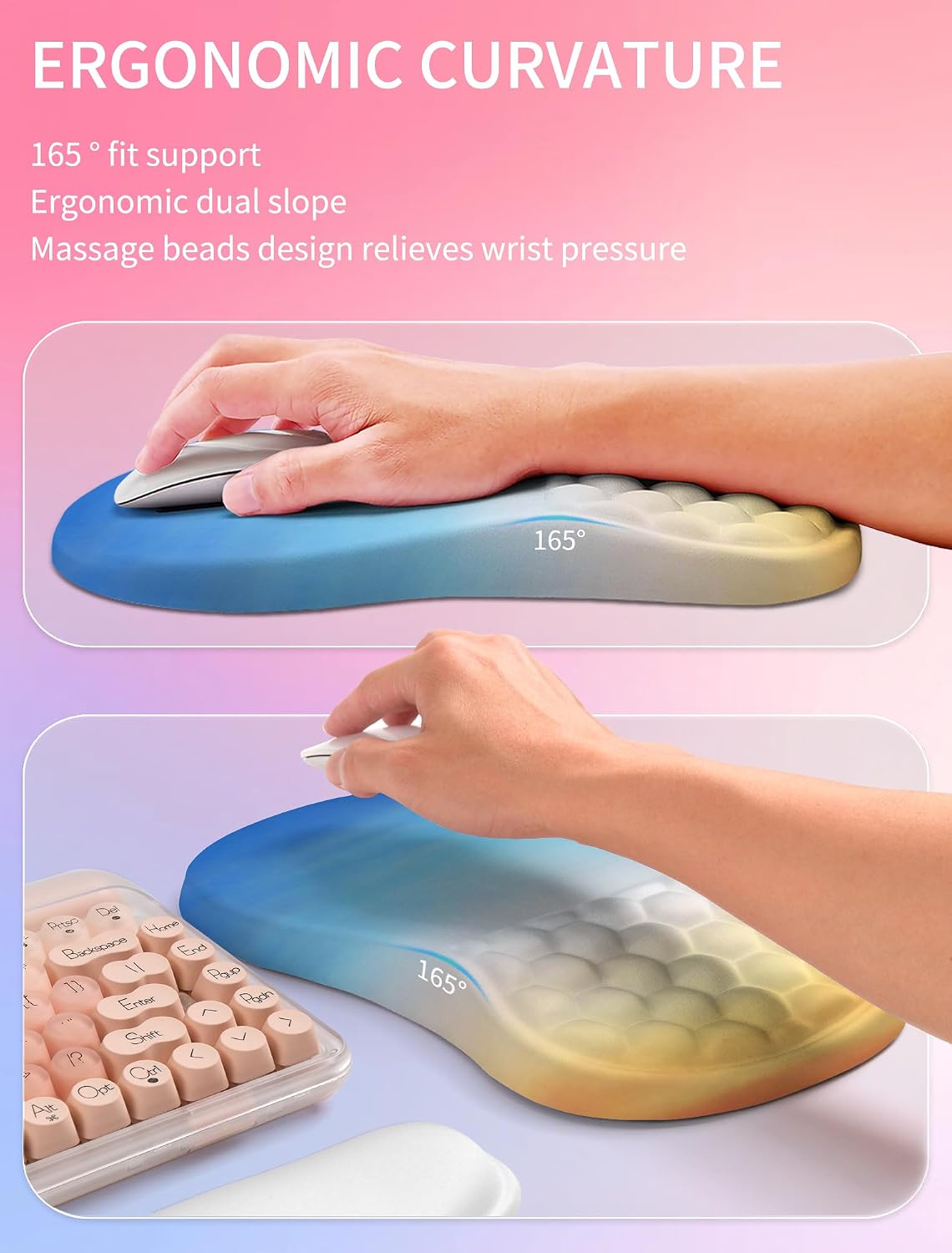 2in1 Combination, Wave Keyboard Wrist Rest and Ergonomic Curvature Mouse Pad Wrist Support for Relieve Wrist Pain, Filled with Soft Cushion Memory Foam, Black