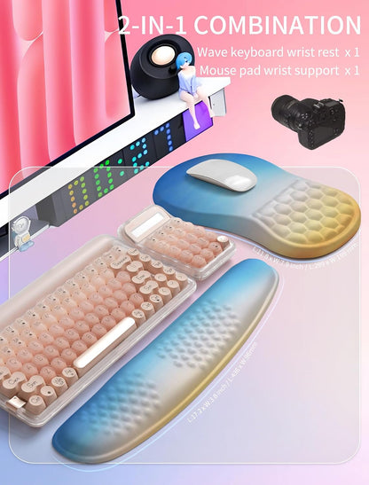 2in1 Combination, Wave Keyboard Wrist Rest and Ergonomic Curvature Mouse Pad Wrist Support for Relieve Wrist Pain, Filled with Soft Cushion Memory Foam, Black