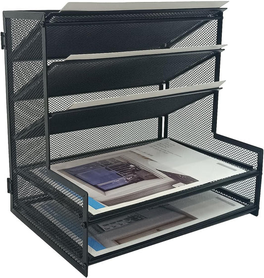 5-Tier Metal Desk File Organizer, File Tray Rack