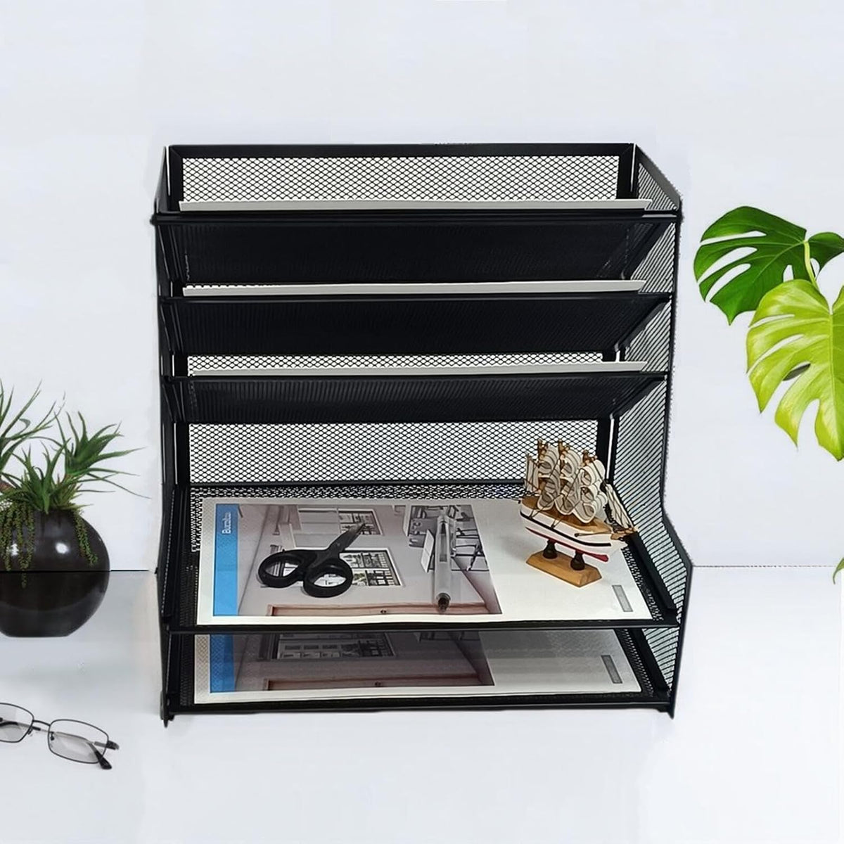5-Tier Metal Desk File Organizer, File Tray Rack