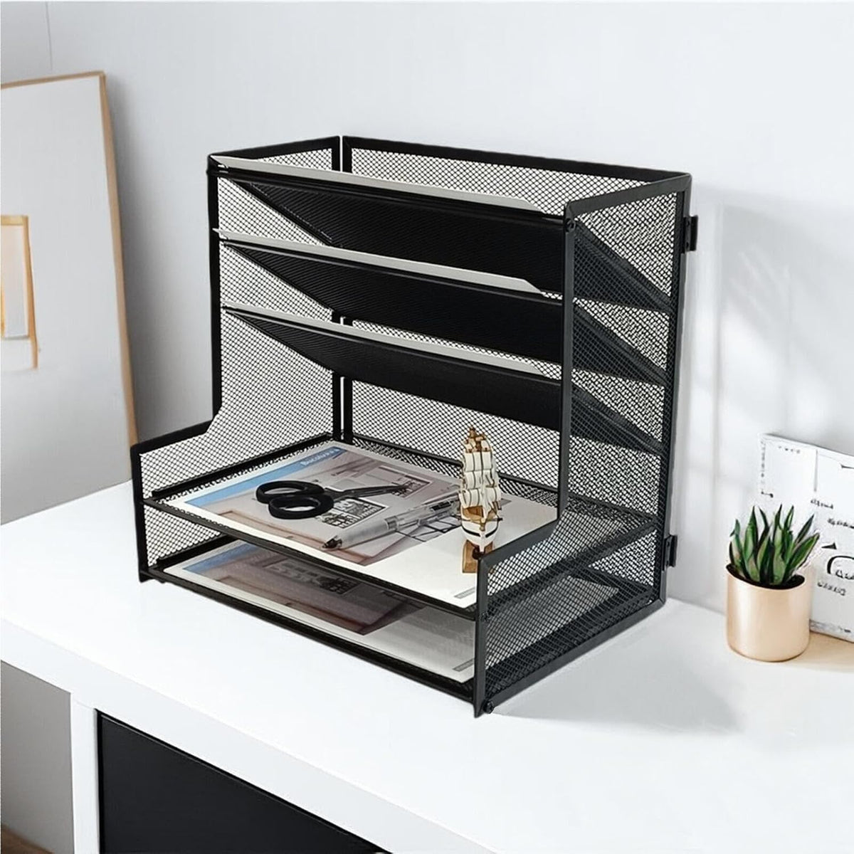 5-Tier Metal Desk File Organizer, File Tray Rack